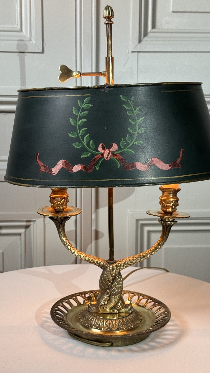 Lampe bouillotte en bronze, style Empire – abat-jour peint, XXe siècle-photo-2