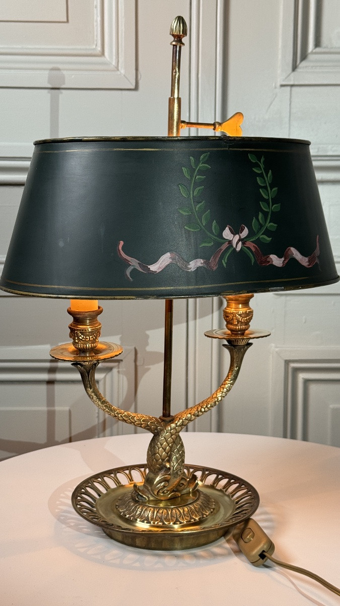 Lampe bouillotte en bronze, style Empire – abat-jour peint, XXe siècle-photo-3