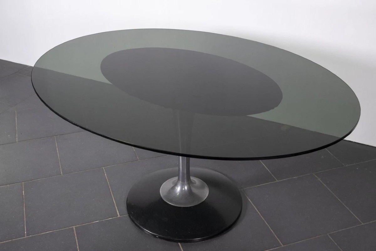Table à manger Chromcraft, verre fumé, design Space Age, années 1970-photo-1
