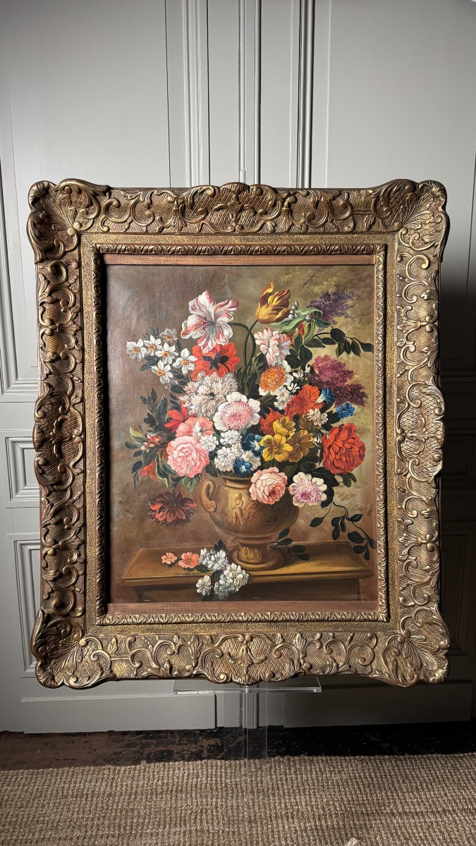 Nature morte au bouquet - huile sur toile - 19e-photo-1