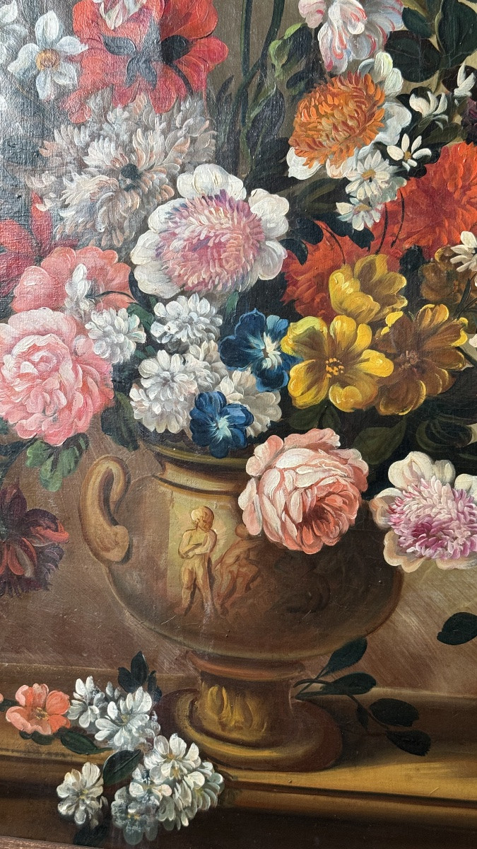 Nature morte au bouquet - huile sur toile - 19e-photo-3