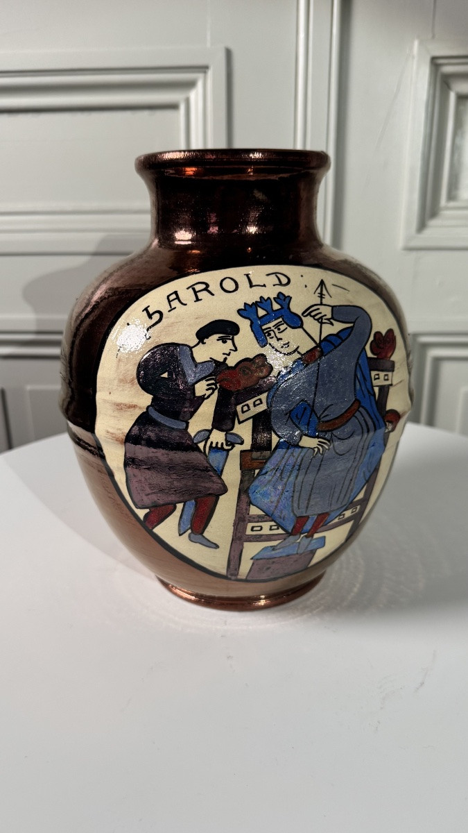 Cruche en faïence émaillé – Poterie de Bavent – Décor Tapisserie de Bayeux-photo-4