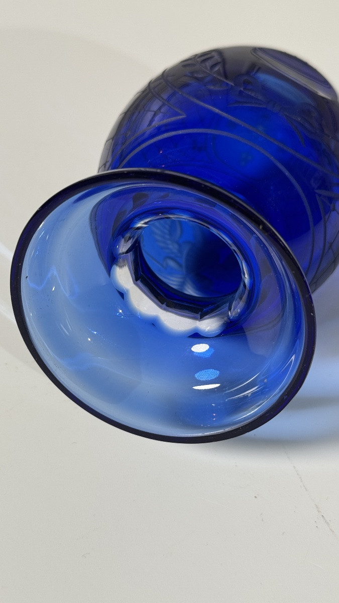 Blue Cut And Engraved Crystal Egg With Imperial Motif, 20th Century-photo-5