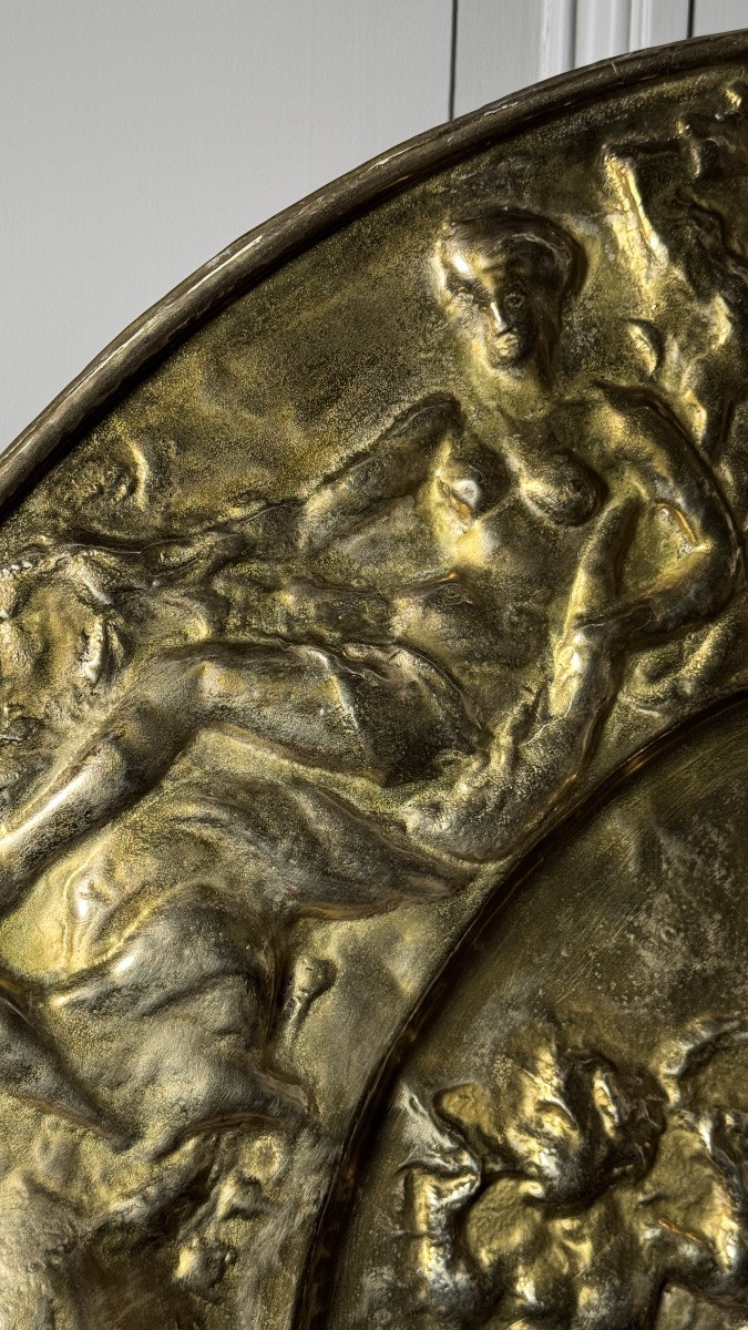 Large Embossed Copper Tray With Mythological Decoration, 19th Century-photo-4