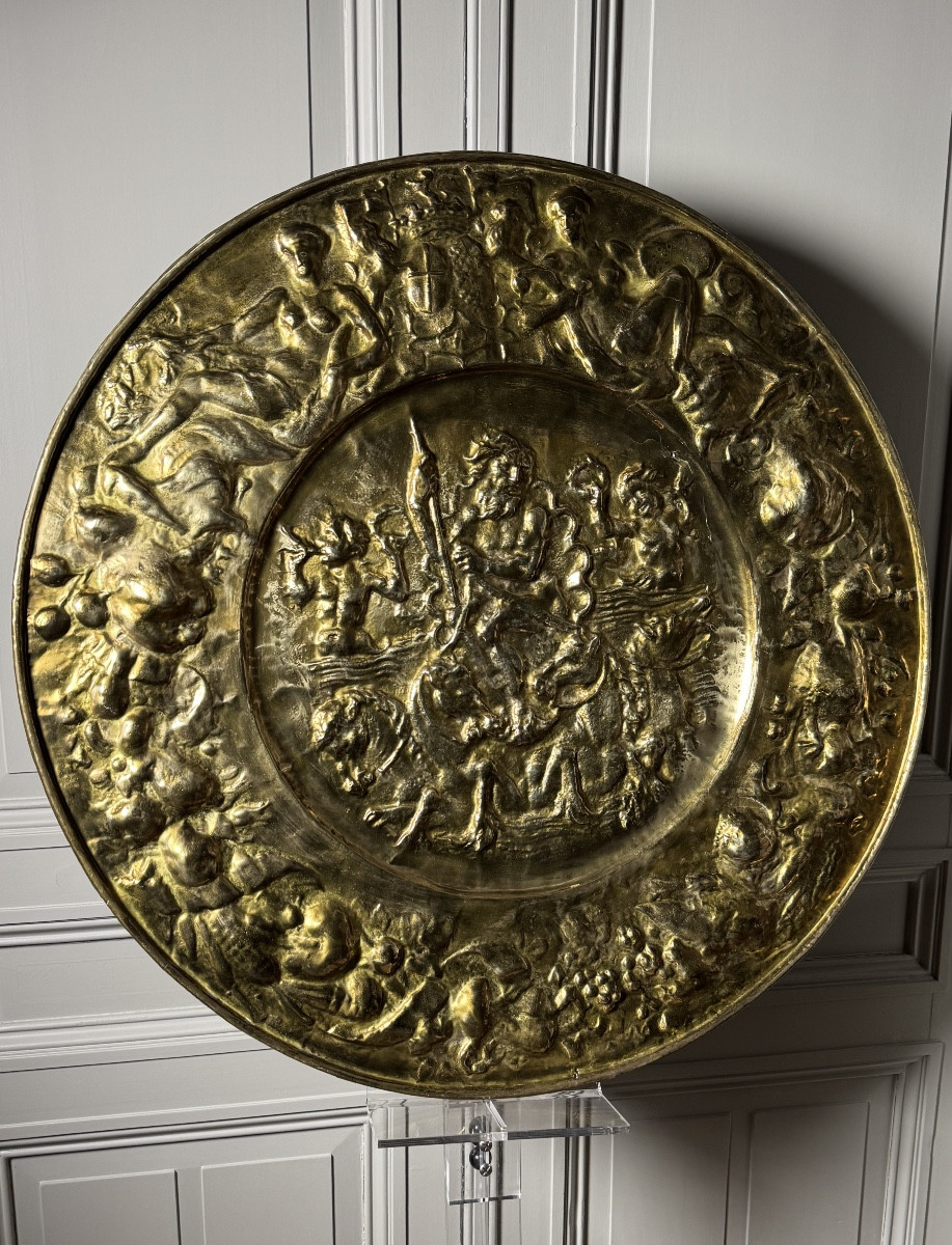 Large Embossed Copper Tray With Mythological Decoration, 19th Century