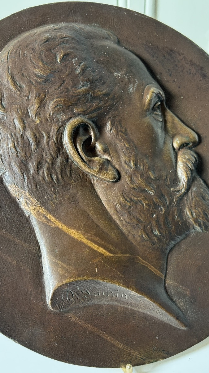 Médaillon en bronze à profil masculin, XIXe siècle, signé D. Laurin-photo-2