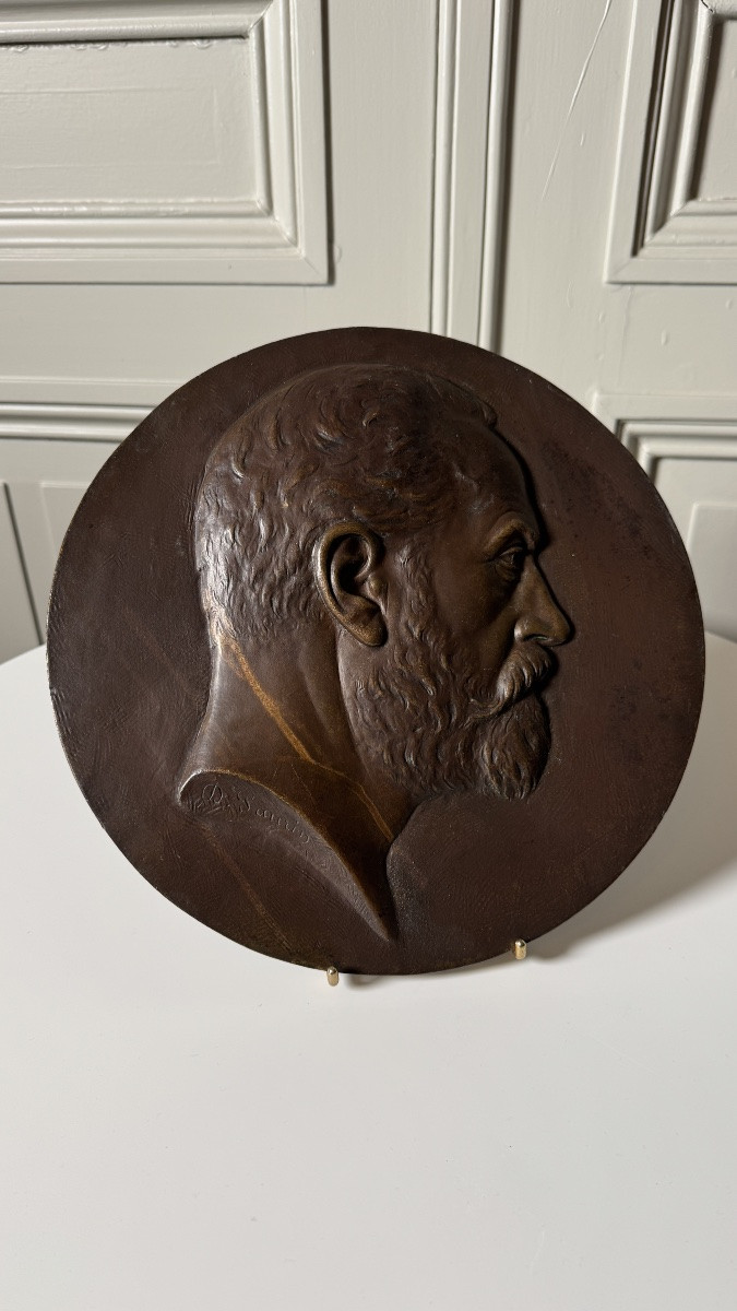 Médaillon en bronze à profil masculin, XIXe siècle, signé D. Laurin-photo-1