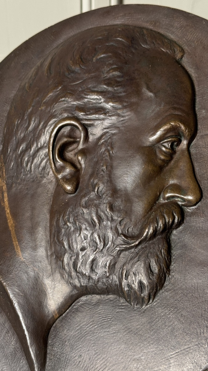 Médaillon en bronze à profil masculin, XIXe siècle, signé D. Laurin-photo-2