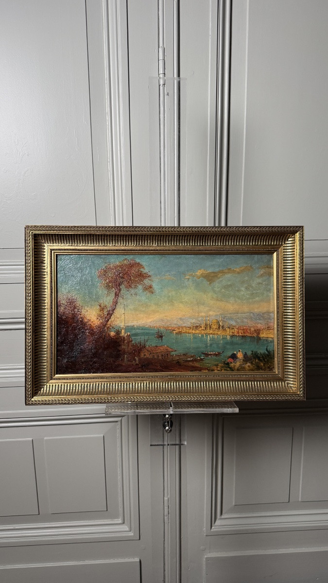 View Of The Bosphorus, Signed Oil On Canvas “g. Guy”, Circa 1900 – Follower Of Félix Ziem-photo-2