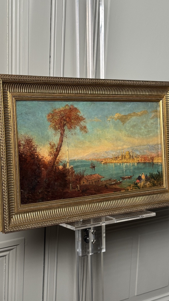 View Of The Bosphorus, Signed Oil On Canvas “g. Guy”, Circa 1900 – Follower Of Félix Ziem-photo-3