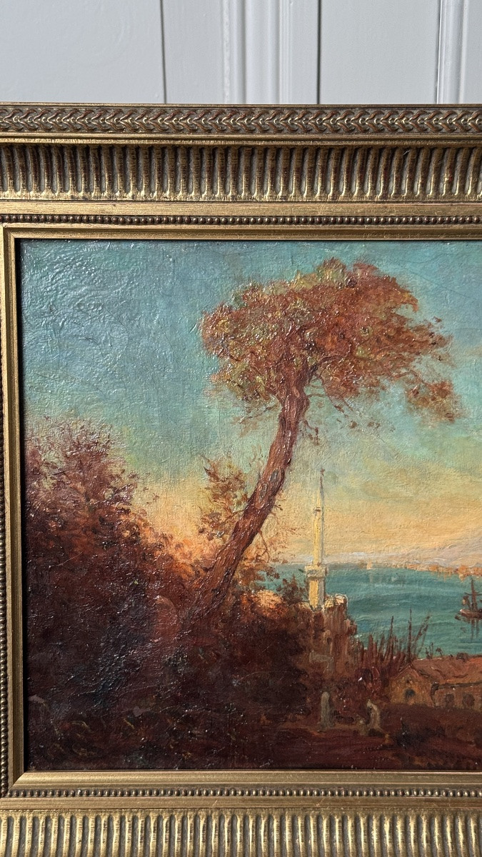 View Of The Bosphorus, Signed Oil On Canvas “g. Guy”, Circa 1900 – Follower Of Félix Ziem-photo-2