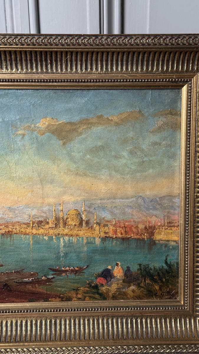View Of The Bosphorus, Signed Oil On Canvas “g. Guy”, Circa 1900 – Follower Of Félix Ziem-photo-3