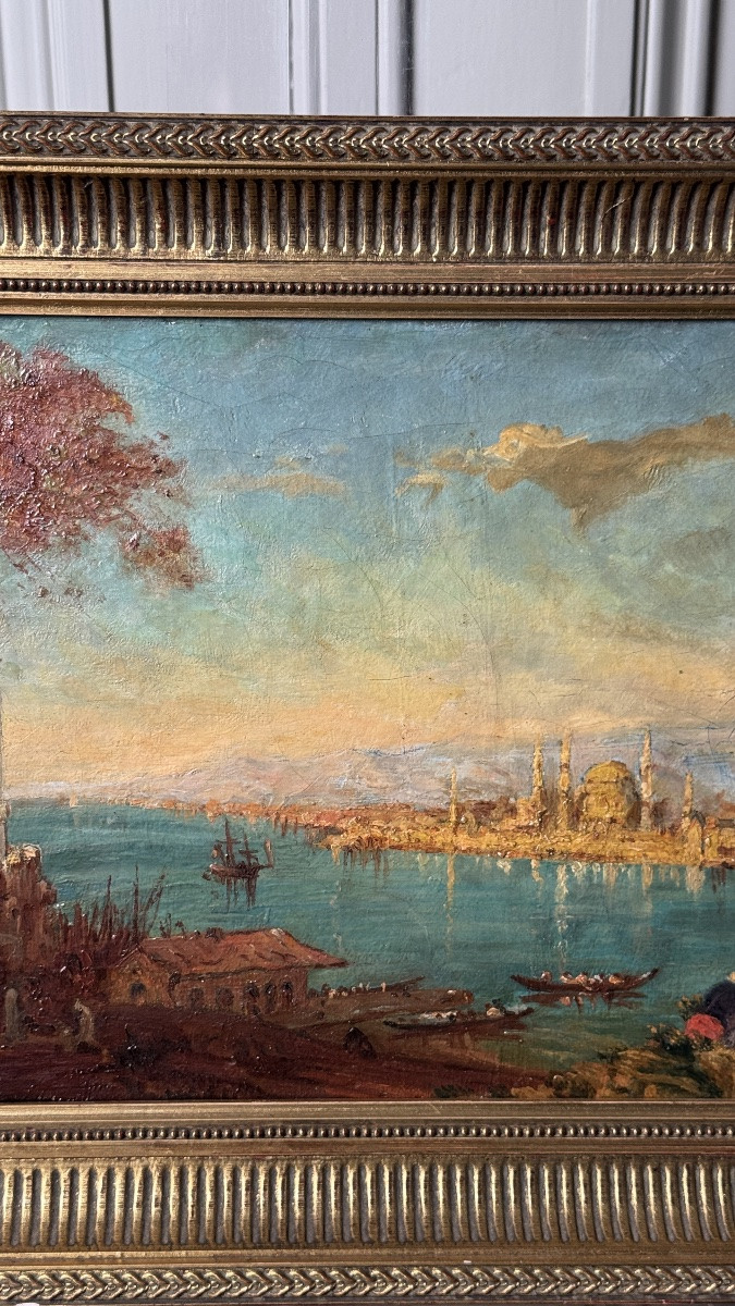 View Of The Bosphorus, Signed Oil On Canvas “g. Guy”, Circa 1900 – Follower Of Félix Ziem-photo-4