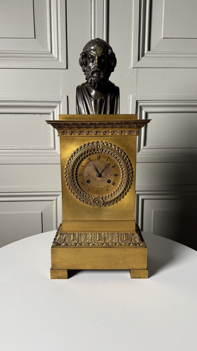 Ormolu Mantel Clock With Bust Of Homer – 19th Century-photo-2