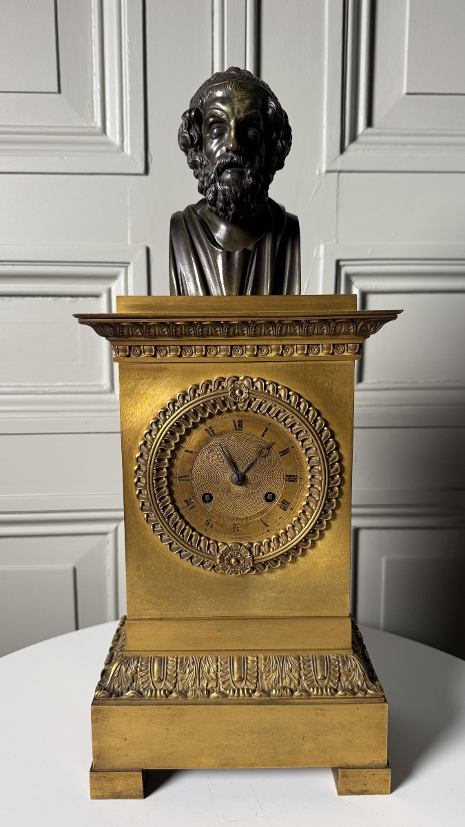 Ormolu Mantel Clock With Bust Of Homer – 19th Century-photo-1