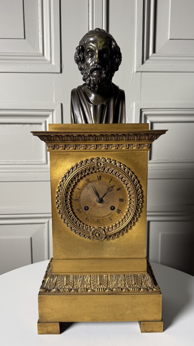 Ormolu Mantel Clock With Bust Of Homer – 19th Century