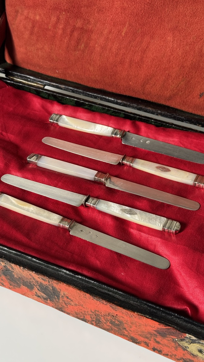 Set Of 36 19th Century Knives, Mother-of-pearl Handles And Silver Blades-photo-1