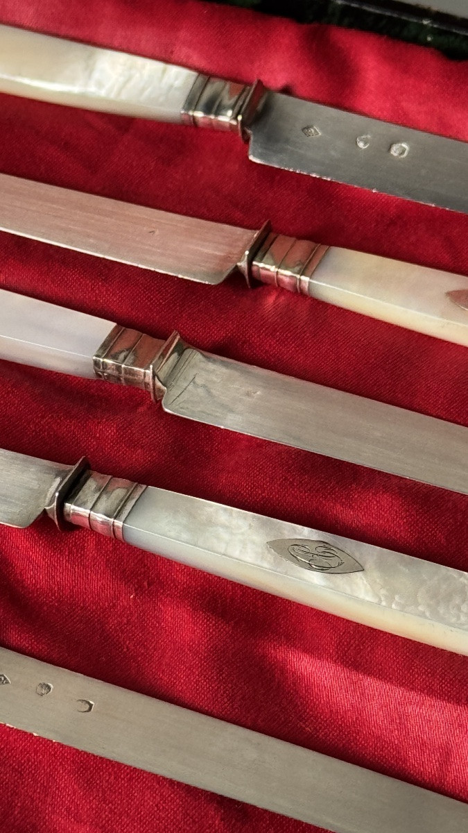 Set Of 36 19th Century Knives, Mother-of-pearl Handles And Silver Blades-photo-2