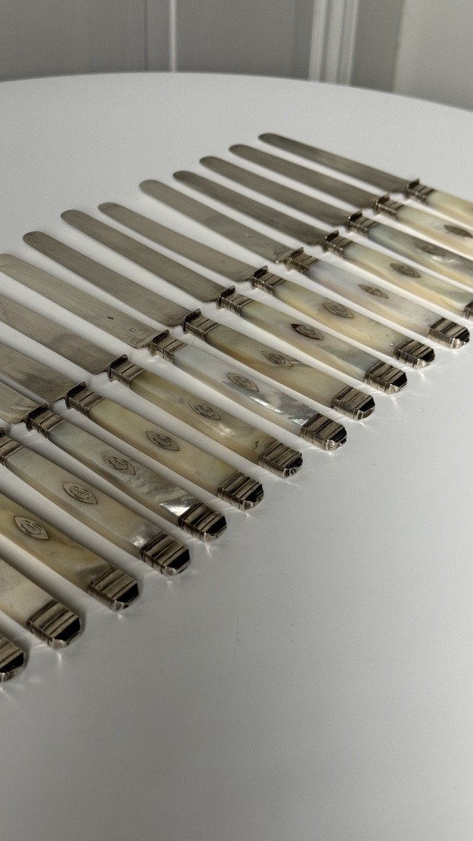 Set Of 36 19th Century Knives, Mother-of-pearl Handles And Silver Blades-photo-4