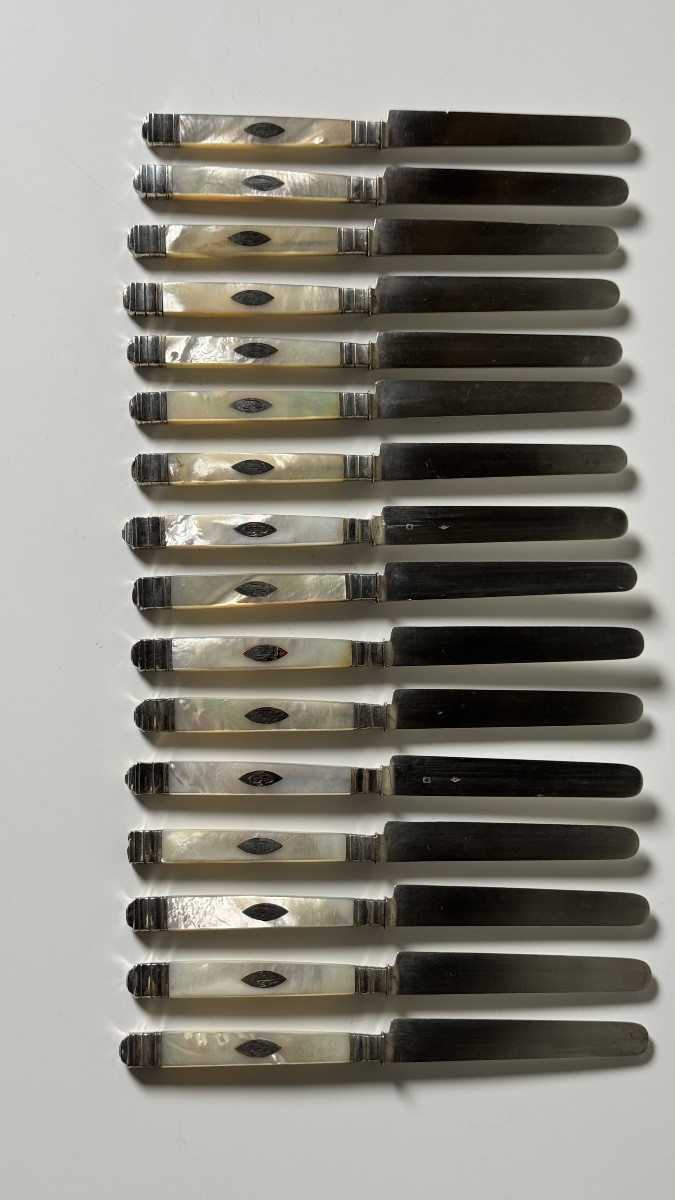 Set Of 36 19th Century Knives, Mother-of-pearl Handles And Silver Blades-photo-5