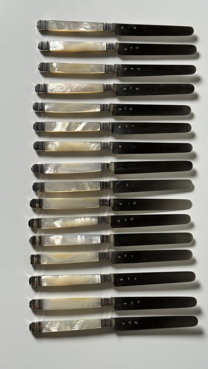 Set Of 36 19th Century Knives, Mother-of-pearl Handles And Silver Blades-photo-6