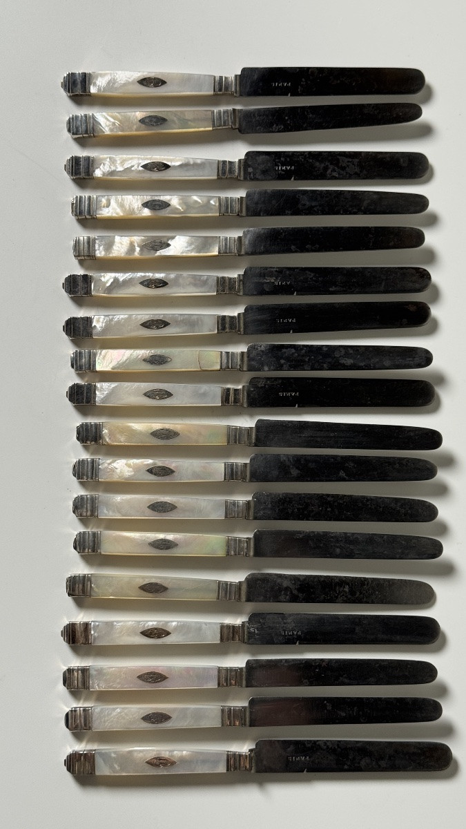 Set Of 36 19th Century Knives, Mother-of-pearl Handles And Silver Blades-photo-7