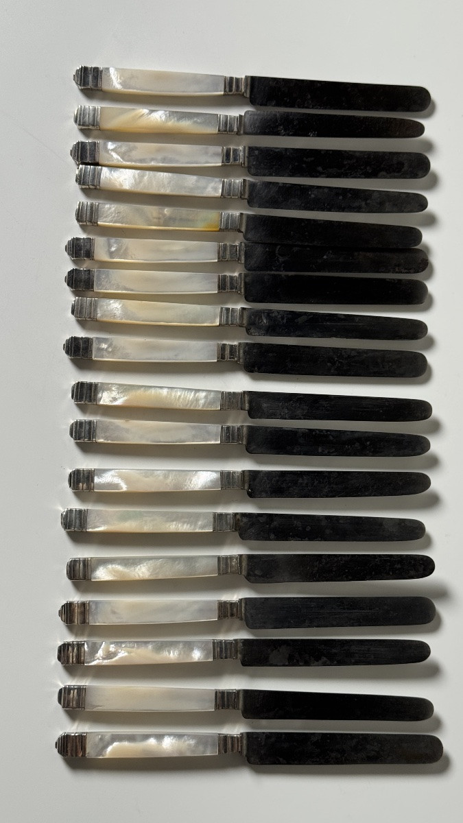 Set Of 36 19th Century Knives, Mother-of-pearl Handles And Silver Blades-photo-8