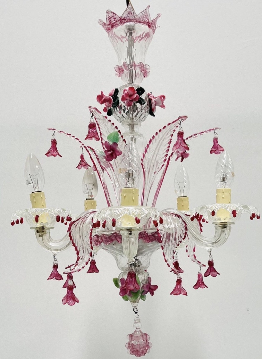Lustre en verre de Murano, vers 1970 – 5 lumières
