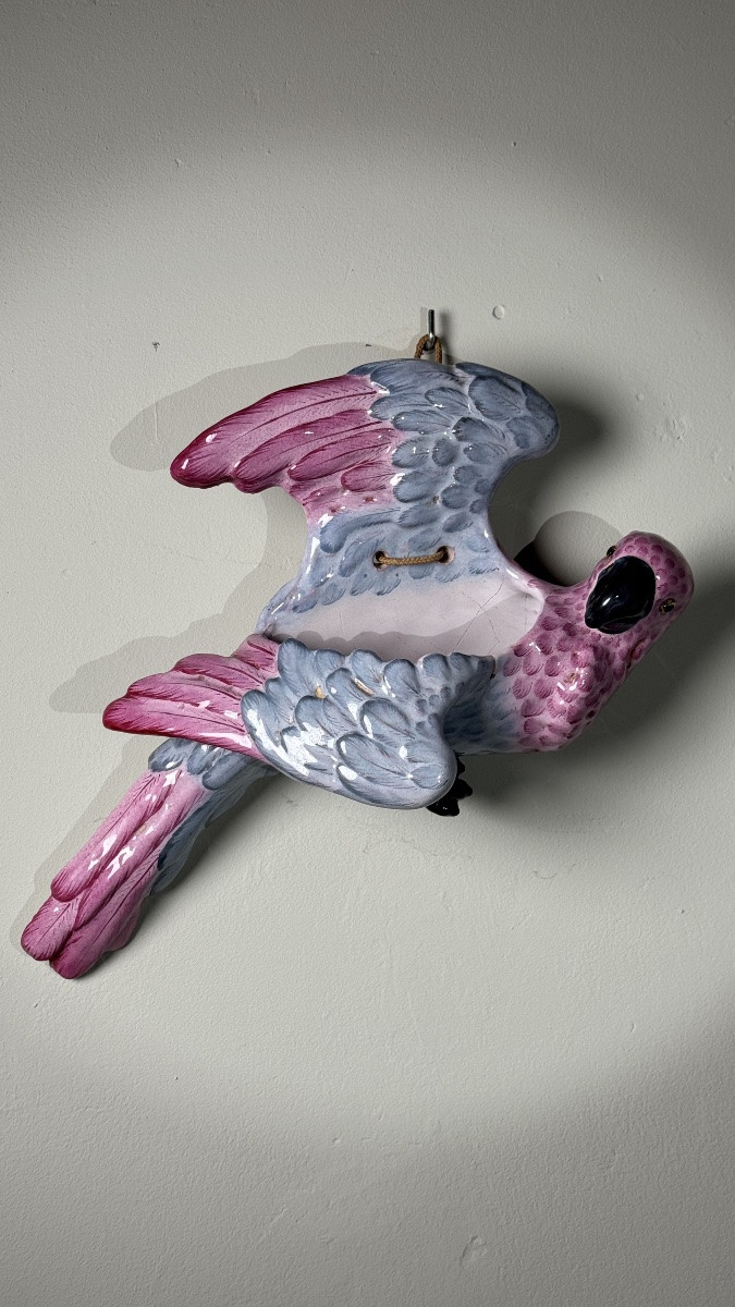 émile Gallé (1846–1904)  Parrot Wall Pocket Vase In Polychrome Enameled Faience-photo-2