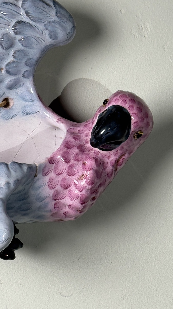 émile Gallé (1846–1904)  Parrot Wall Pocket Vase In Polychrome Enameled Faience-photo-1