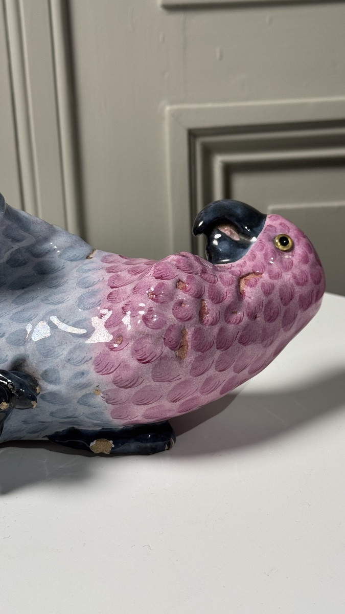 émile Gallé (1846–1904)  Parrot Wall Pocket Vase In Polychrome Enameled Faience-photo-2