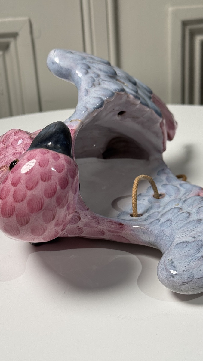 émile Gallé (1846–1904)  Parrot Wall Pocket Vase In Polychrome Enameled Faience-photo-5