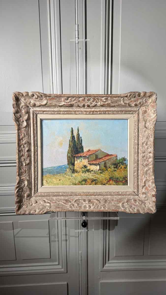 Pierre Carron (1932 - 2022), huile sur toile, paysage méridional, vers 1970-photo-2