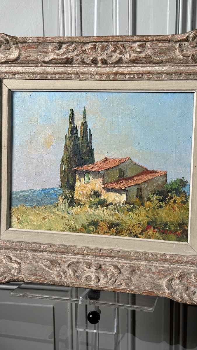 Pierre Carron (1932 - 2022), huile sur toile, paysage méridional, vers 1970-photo-2