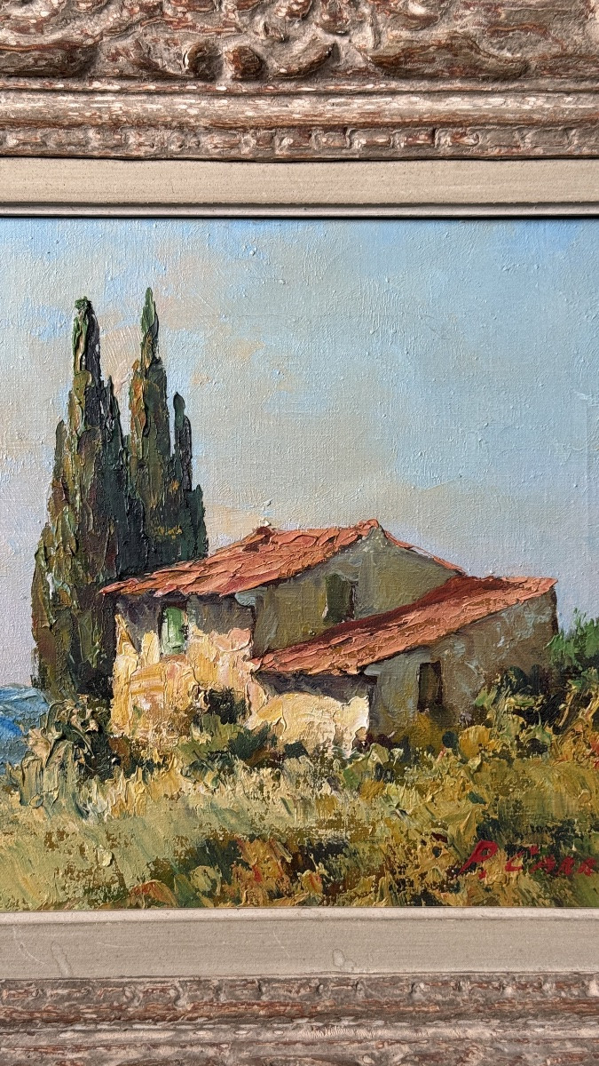 Pierre Carron (1932 - 2022), huile sur toile, paysage méridional, vers 1970-photo-3