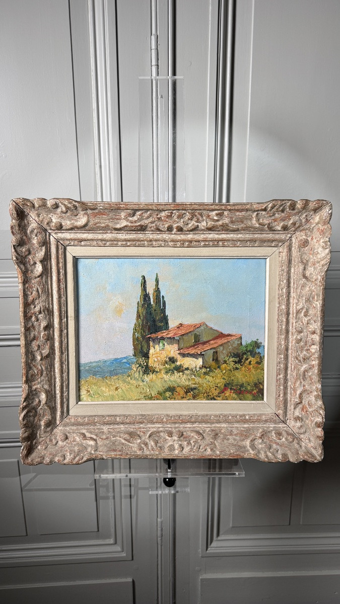 Pierre Carron (1932 - 2022), huile sur toile, paysage méridional, vers 1970-photo-4