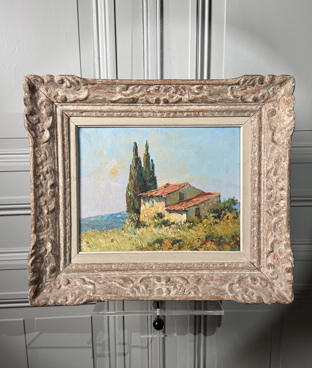Pierre Carron (1932 - 2022), huile sur toile, paysage méridional, vers 1970