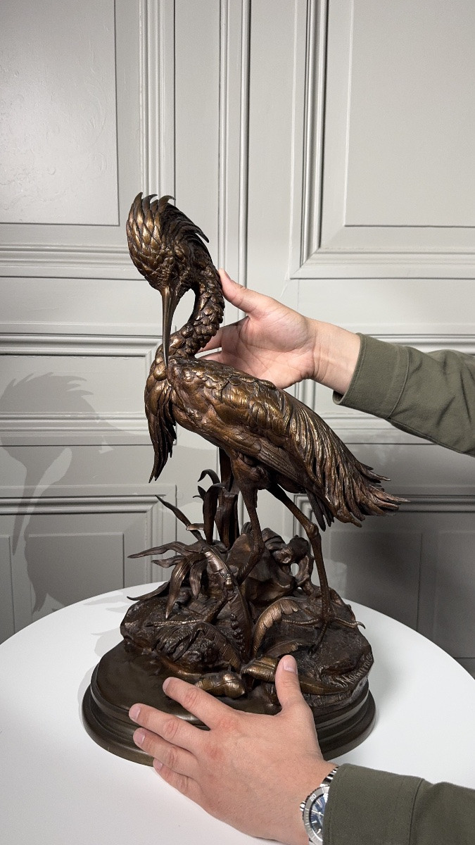 Jules Moigniez (1835–1894)  - The Great Heron - Patinated Bronze - Circa 1860-photo-4