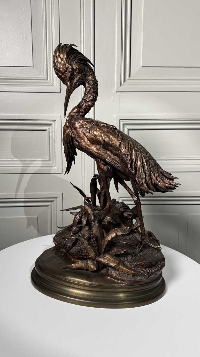 Jules Moigniez (1835–1894)  - The Great Heron - Patinated Bronze - Circa 1860-photo-2