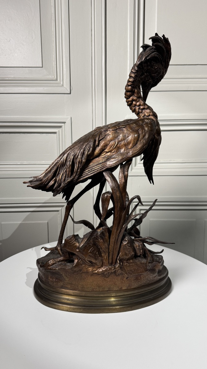 Jules Moigniez (1835–1894)  - The Great Heron - Patinated Bronze - Circa 1860-photo-3