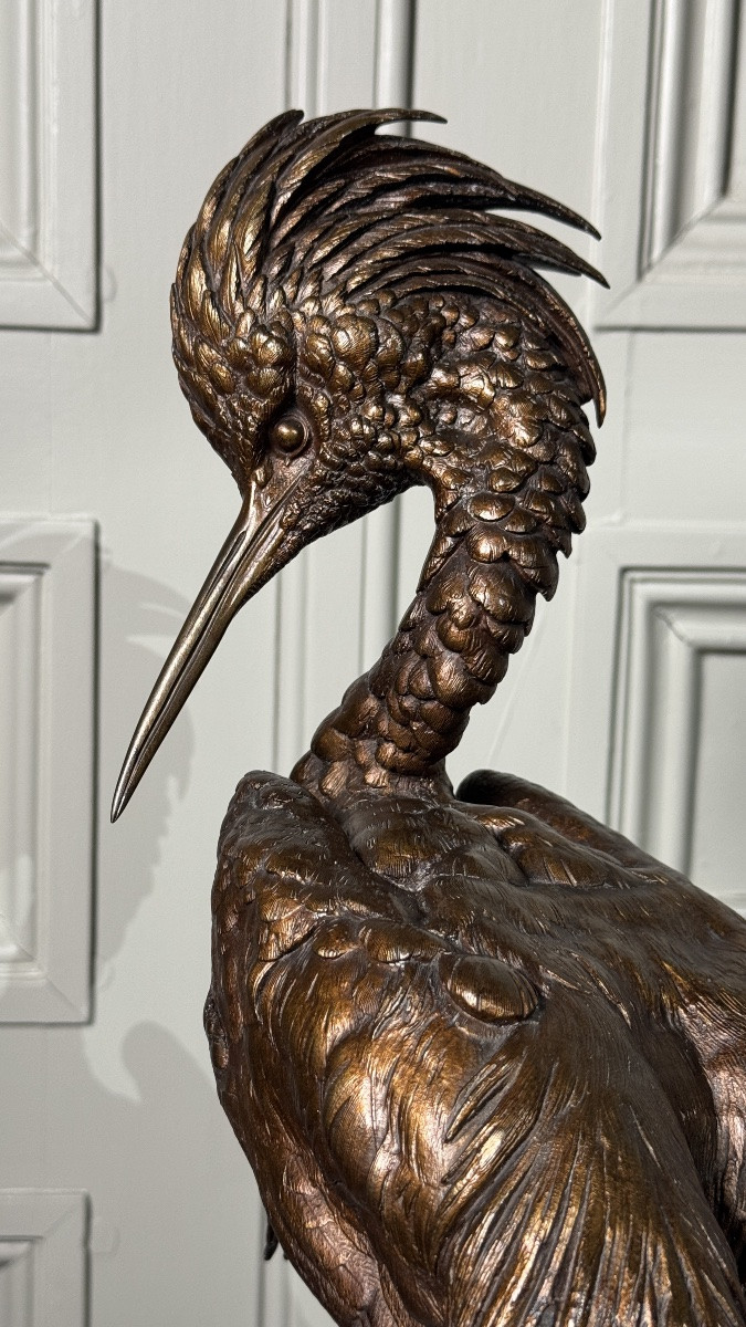 Jules Moigniez (1835–1894)  - The Great Heron - Patinated Bronze - Circa 1860-photo-5