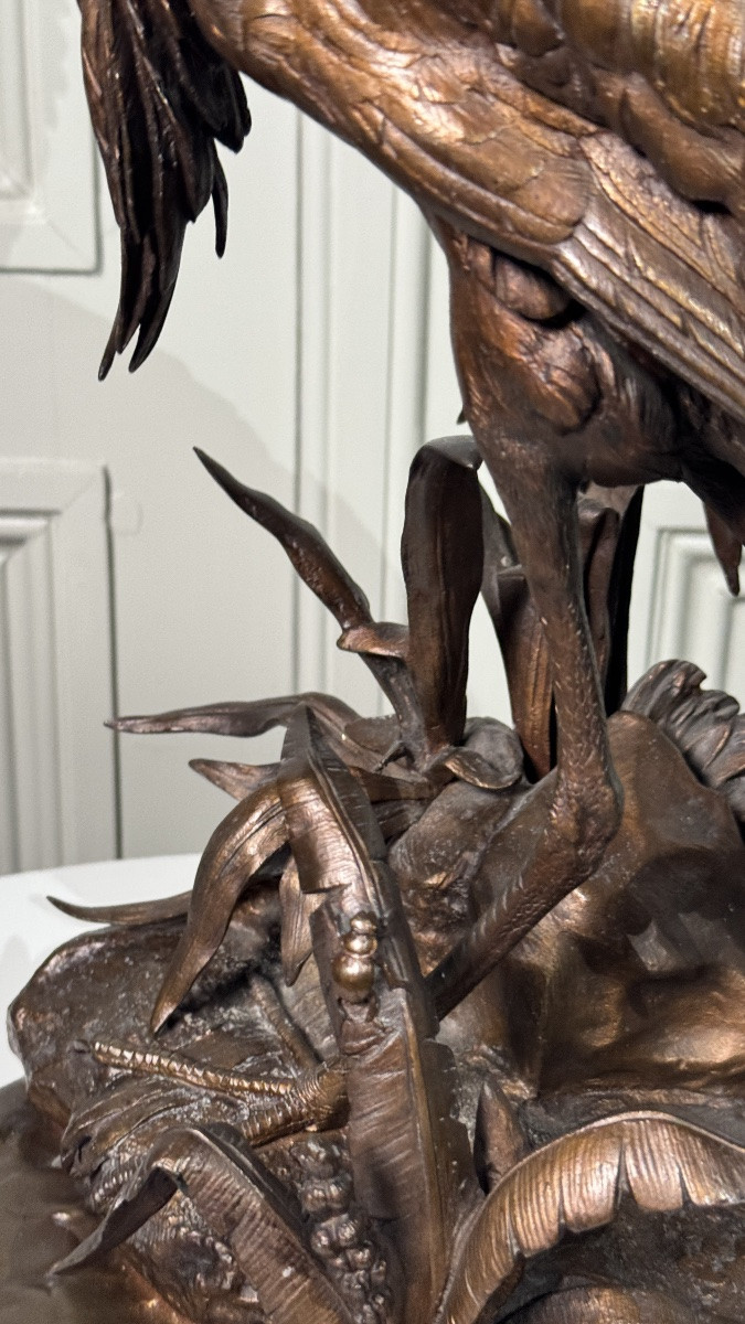Jules Moigniez (1835–1894)  - The Great Heron - Patinated Bronze - Circa 1860-photo-6