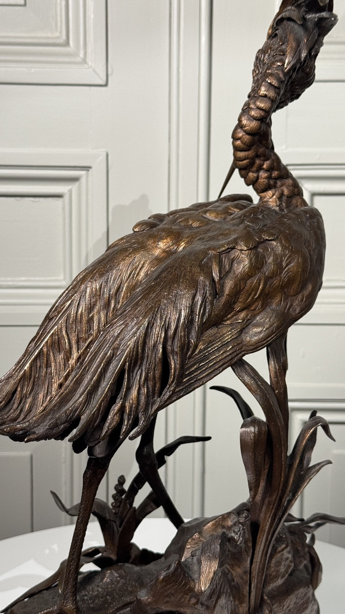 Jules Moigniez (1835–1894)  - The Great Heron - Patinated Bronze - Circa 1860-photo-8