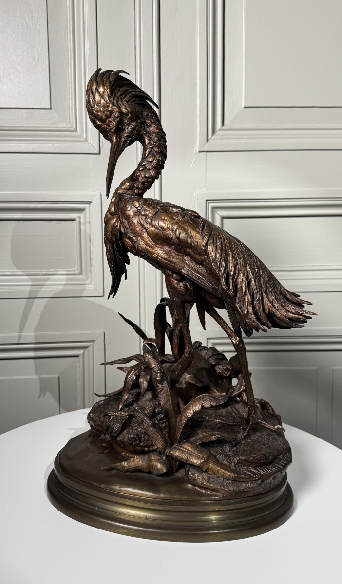 Jules Moigniez (1835–1894)  - The Great Heron - Patinated Bronze - Circa 1860