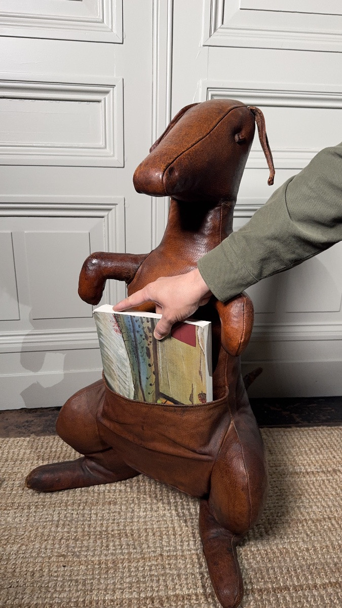 Dimitri Omersa (20th Century) Leather Kangaroo Magazine Holder Circa 1960-photo-4