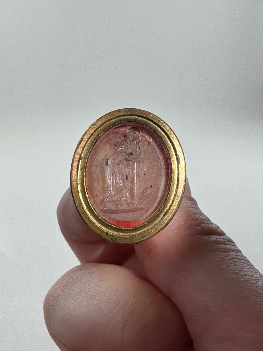 Cachet d’époque XIXe en pomponne et intaille en pâte de verre figurant l’Espérance-photo-2