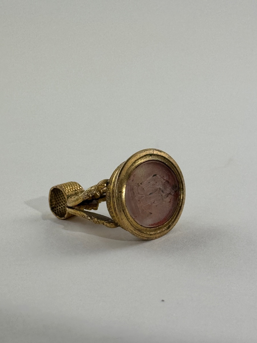 Cachet d’époque XIXe en pomponne et intaille en pâte de verre figurant l’Espérance-photo-2