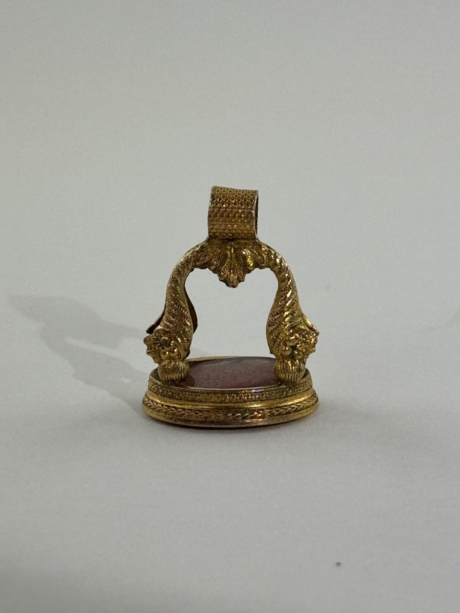 Cachet d’époque XIXe en pomponne et intaille en pâte de verre figurant l’Espérance-photo-3