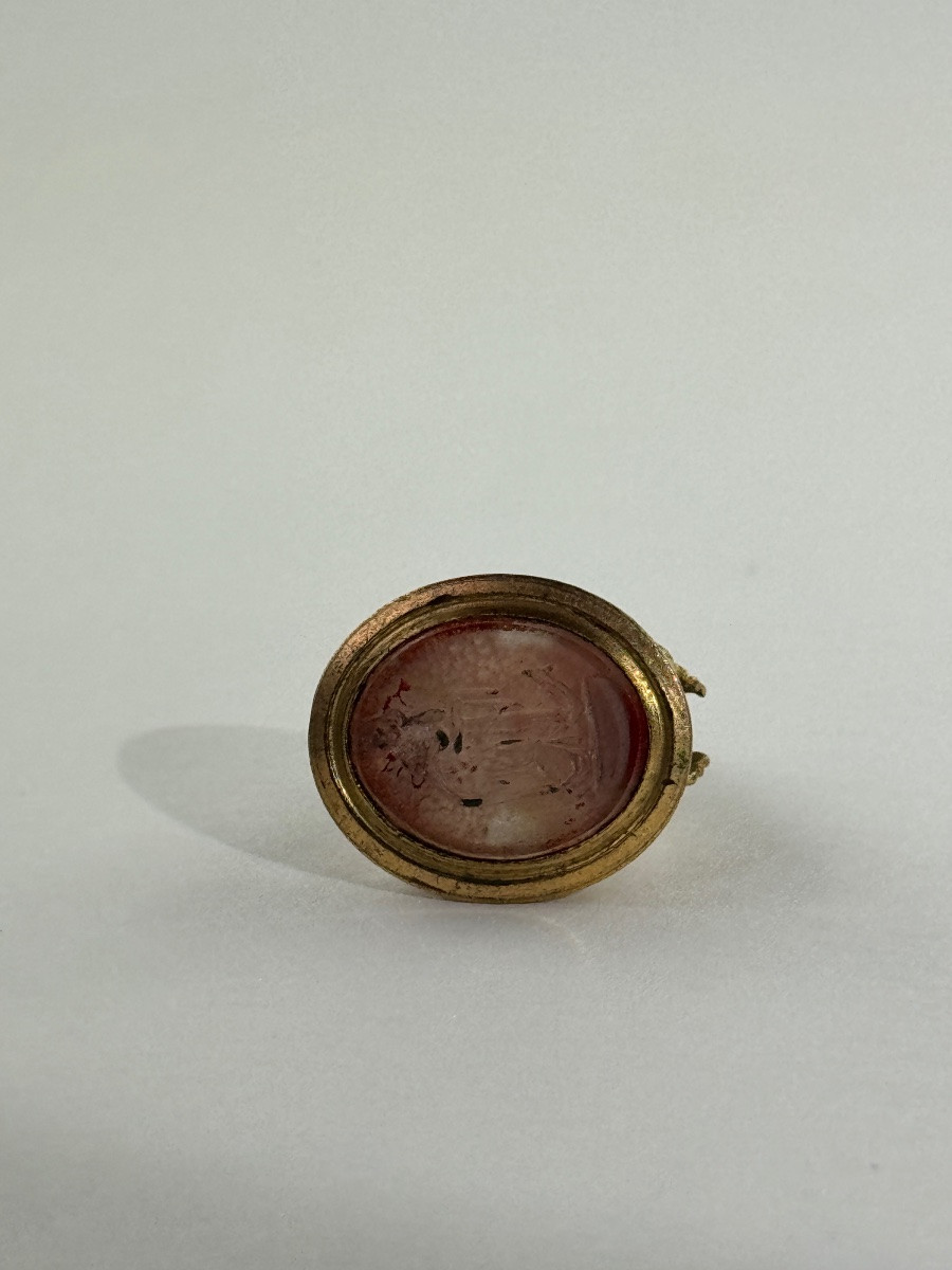 Cachet d’époque XIXe en pomponne et intaille en pâte de verre figurant l’Espérance-photo-4