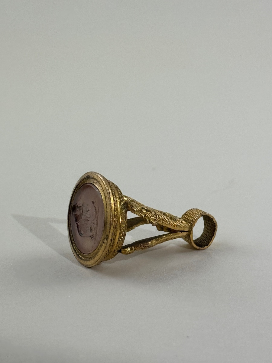 Cachet d’époque XIXe en pomponne et intaille en pâte de verre figurant l’Espérance-photo-5
